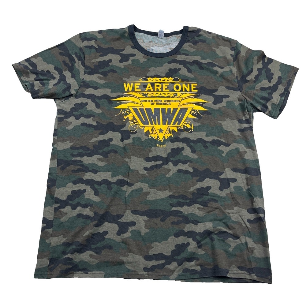 Vintage UMWA Shirt Men XL Green Army Camo Tee USA United Mine Workers Y2K A84